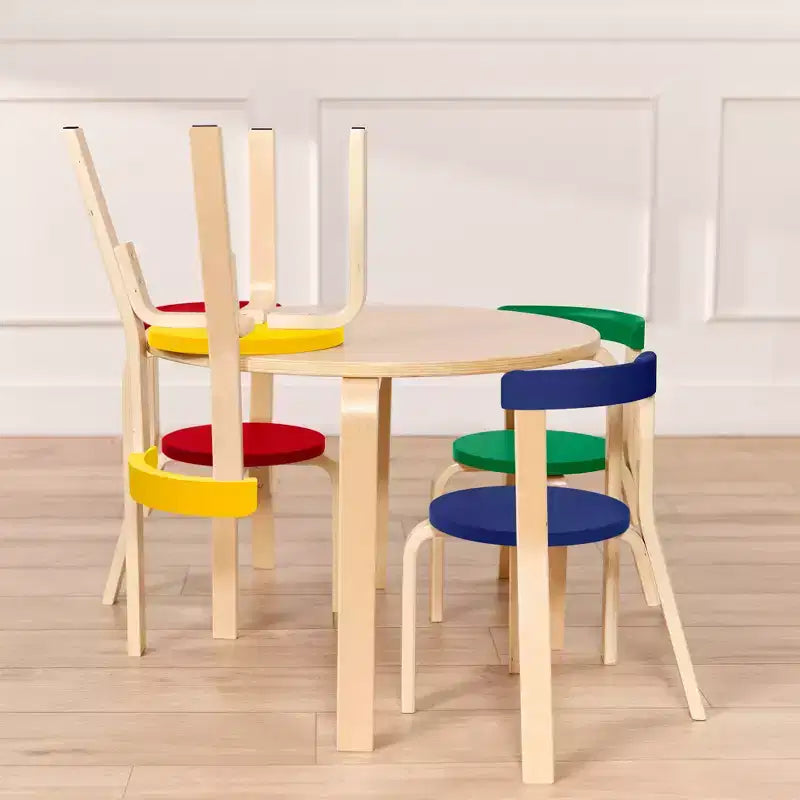 ECR4Kids Bentwood Table and Curved Back Chair Set, Kids Furniture, 5-Piece