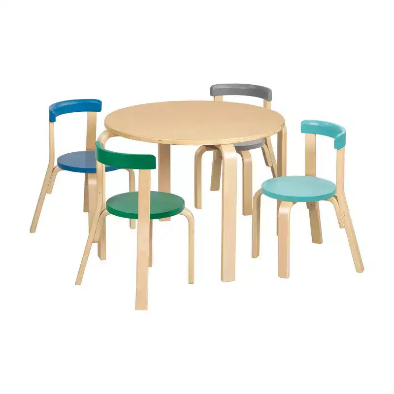 ECR4Kids Bentwood Table and Curved Back Chair Set, Kids Furniture, 5-Piece