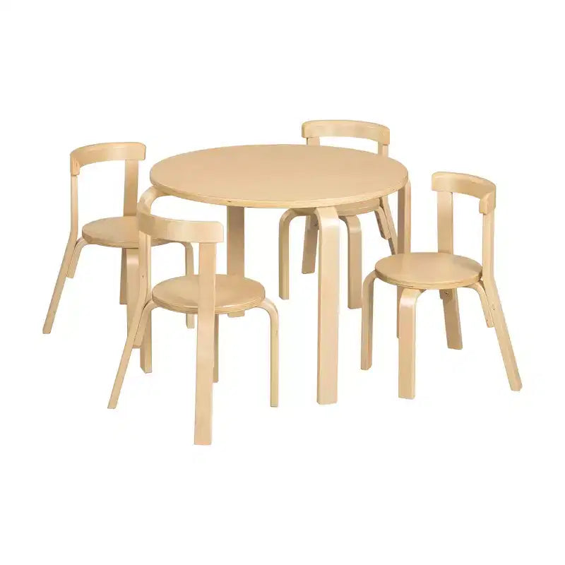 ECR4Kids Bentwood Table and Curved Back Chair Set, Kids Furniture, 5-Piece
