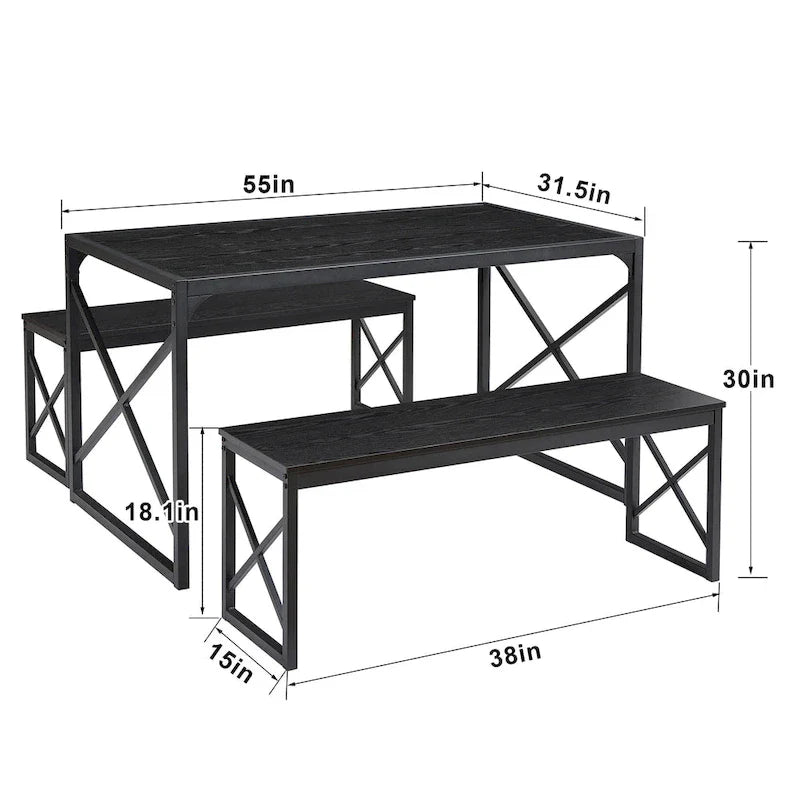 Table à manger 3 pièces VECELO avec banc, ensemble de table de salle à manger pour 4-6 personnes, table de cuisine avec 2 bancs, ensemble de table à manger