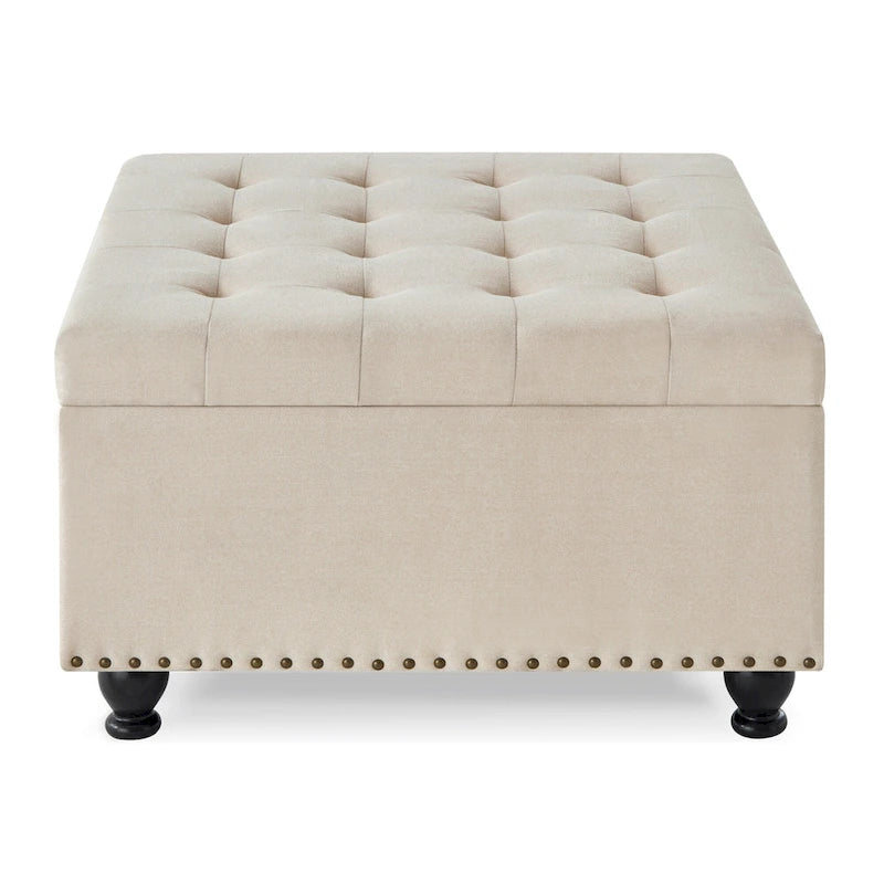 Large Square Storage Ottoman with Wooden Legs