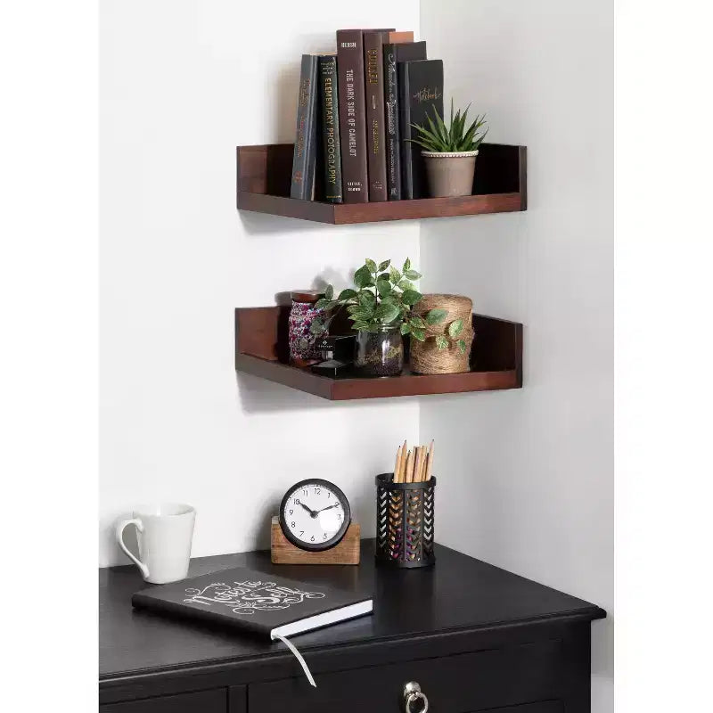4.5 x 2.2 2pk Levie Floating Corner Wooden Wall Shelf Set - Kate & Laurel All Things Decor