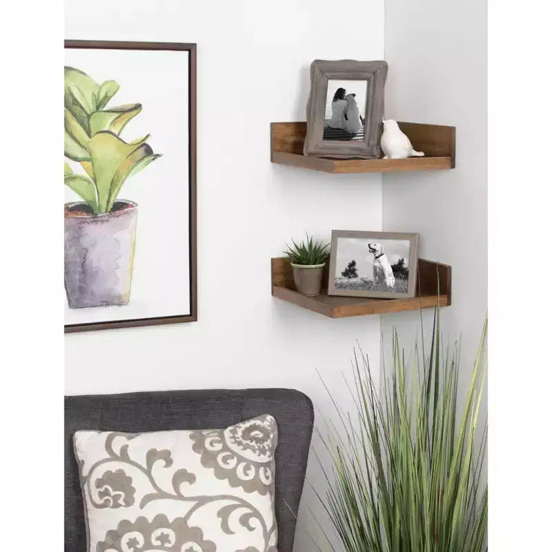 4.5 x 2.2 2pk Levie Floating Corner Wooden Wall Shelf Set - Kate & Laurel All Things Decor