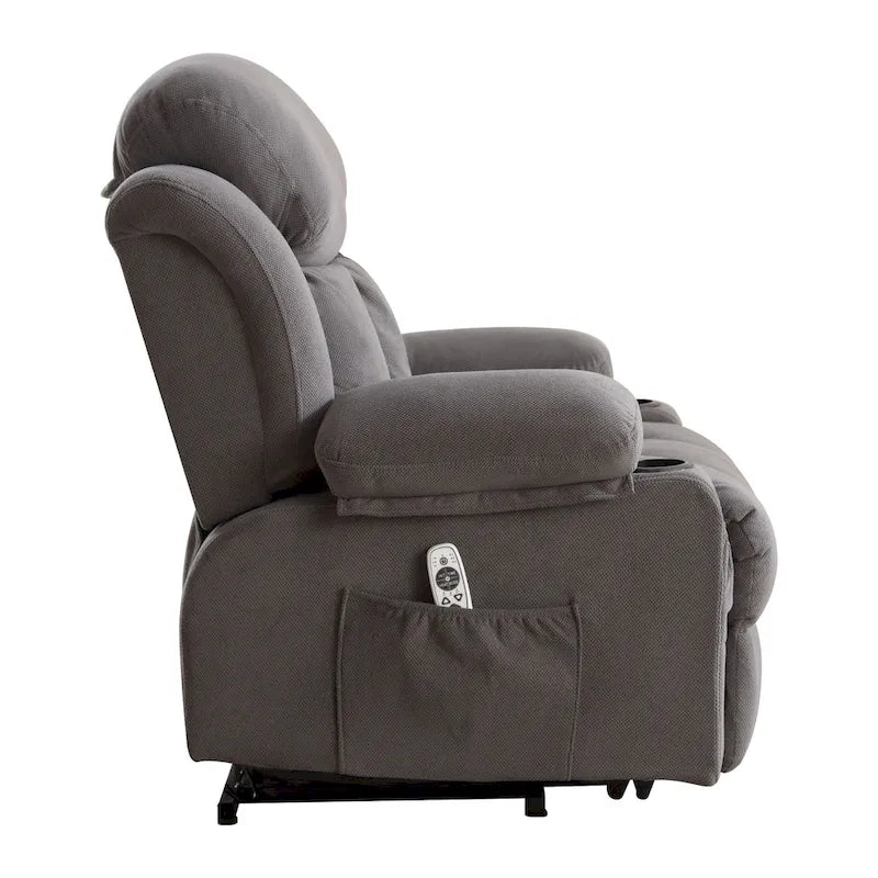 Grey Power Lift Recliner with Heated Massage, USB Charging, Remote Control, and Convenient Side Pockets for Seniors