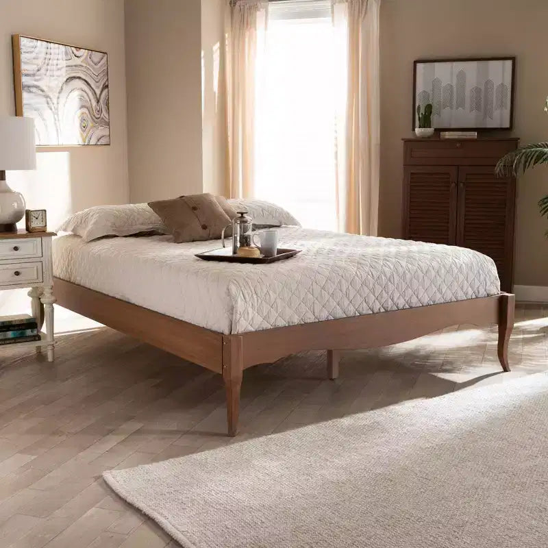 Marieke Wood Bed Frame Ash Walnut - Baxton Studio
