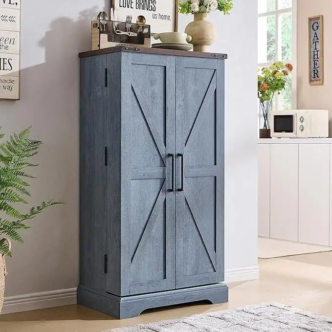 47 Farmhouse Kitchen Pantry, Storage Cabinet with Barn Doors - N/A