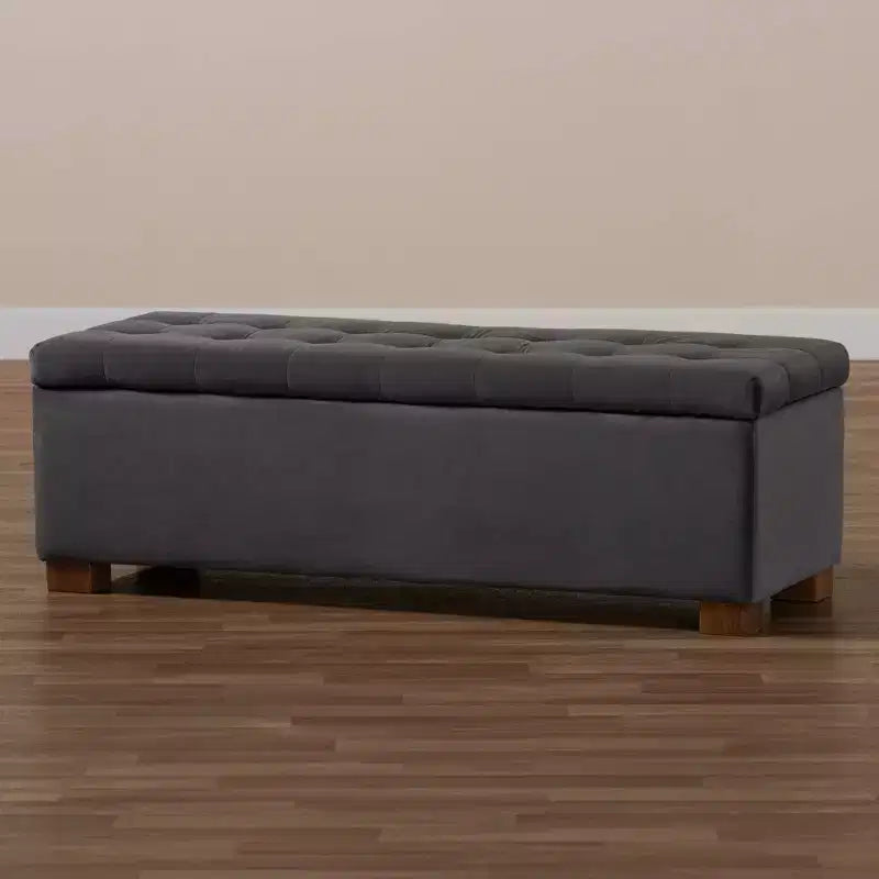 Roanoke Velvet Upholstered Grid Tufted Storage Ottoman Bench - Baxton Studio