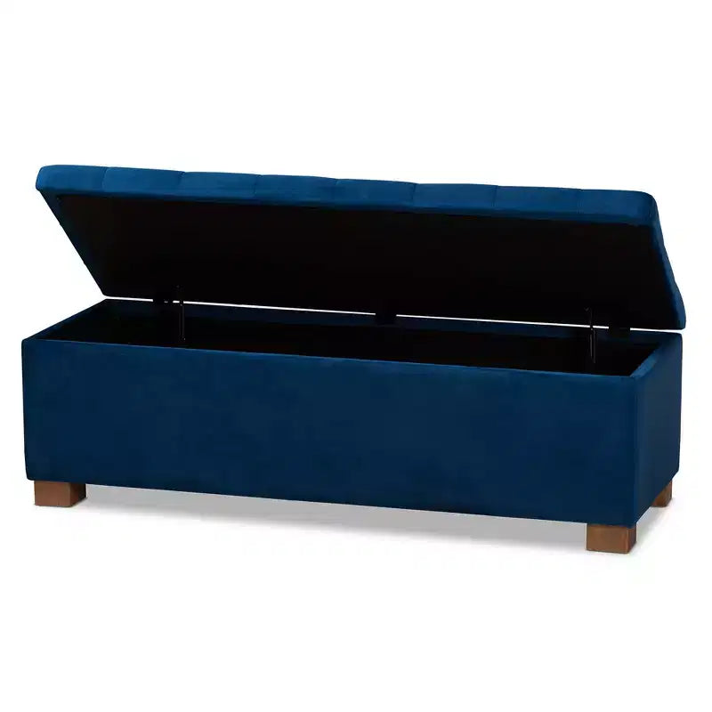 Roanoke Velvet Upholstered Grid Tufted Storage Ottoman Bench - Baxton Studio