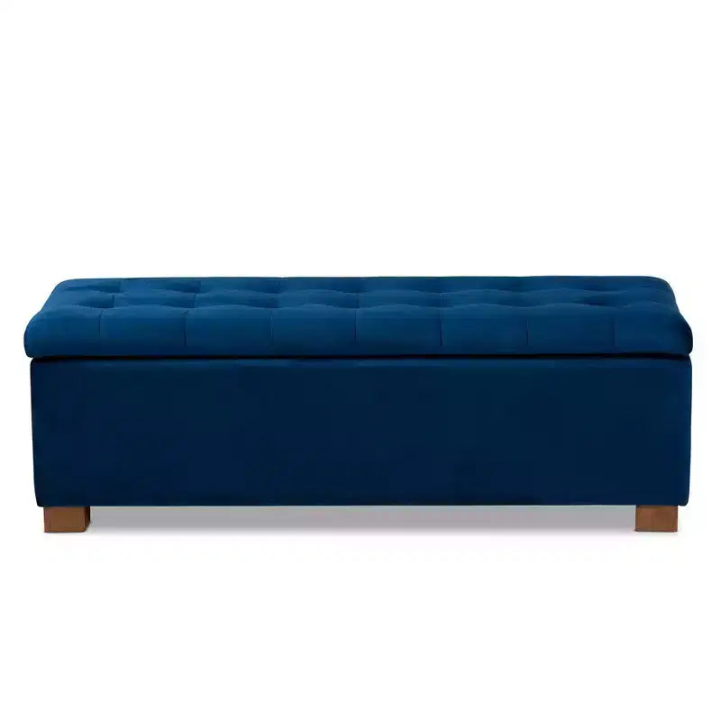 Roanoke Velvet Upholstered Grid Tufted Storage Ottoman Bench - Baxton Studio