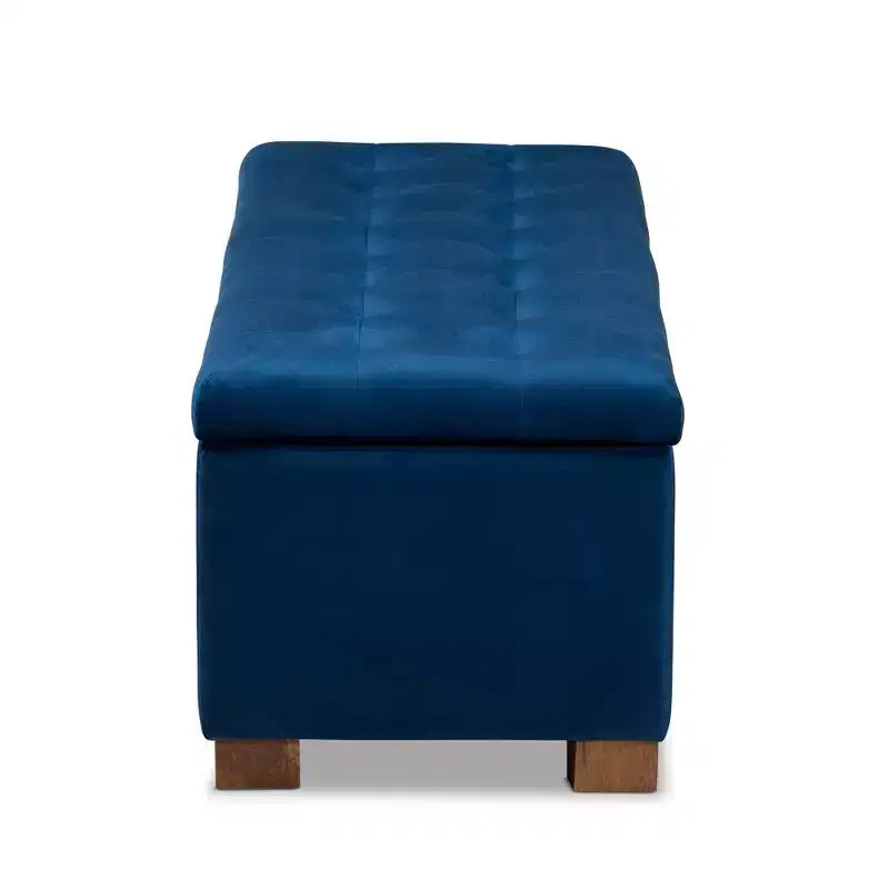 Roanoke Velvet Upholstered Grid Tufted Storage Ottoman Bench - Baxton Studio