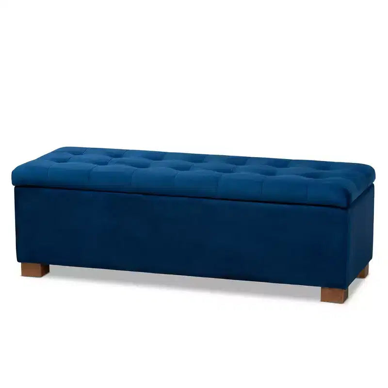 Roanoke Velvet Upholstered Grid Tufted Storage Ottoman Bench - Baxton Studio