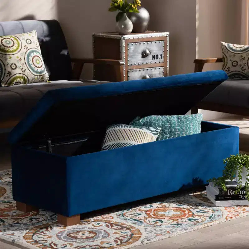 Roanoke Velvet Upholstered Grid Tufted Storage Ottoman Bench - Baxton Studio