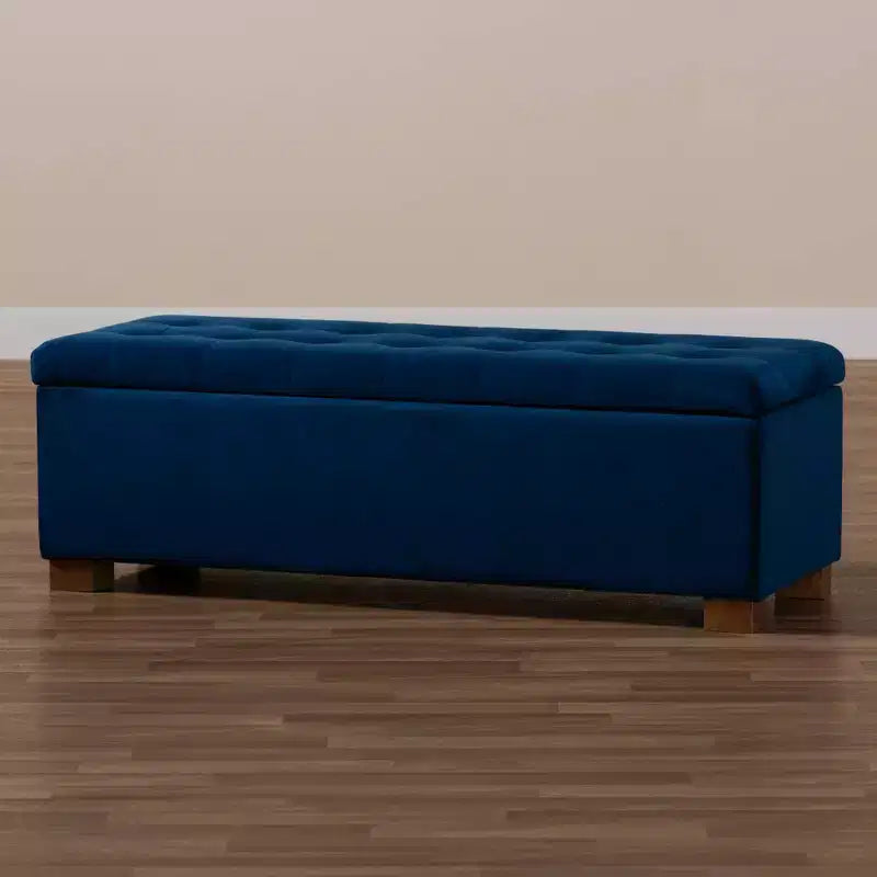 Roanoke Velvet Upholstered Grid Tufted Storage Ottoman Bench - Baxton Studio