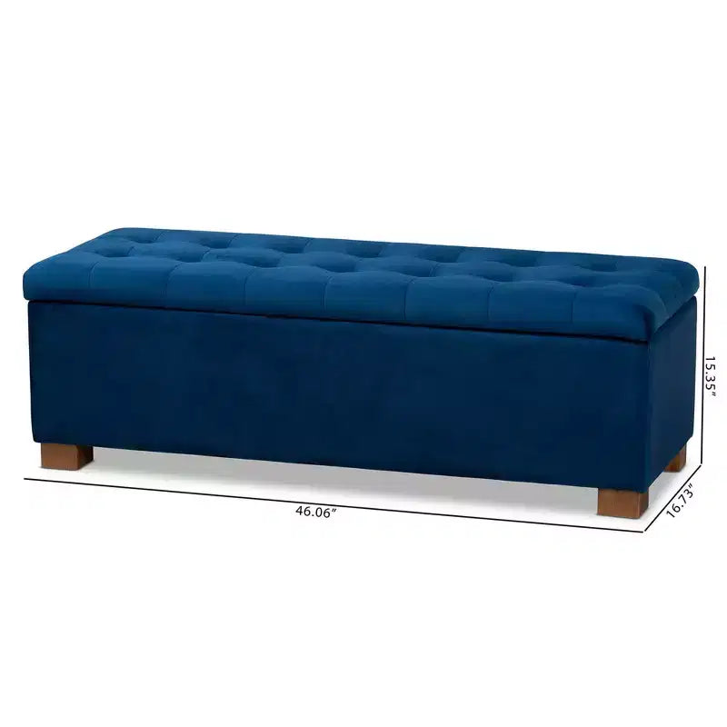Roanoke Velvet Upholstered Grid Tufted Storage Ottoman Bench - Baxton Studio