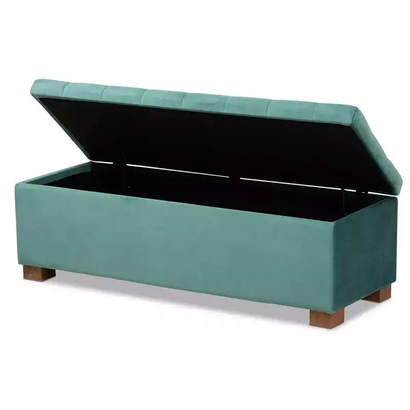 Roanoke Velvet Upholstered Grid Tufted Storage Ottoman Bench - Baxton Studio