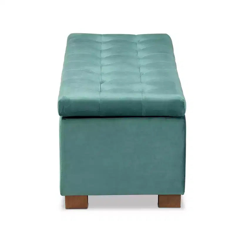 Roanoke Velvet Upholstered Grid Tufted Storage Ottoman Bench - Baxton Studio