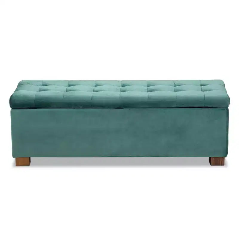 Roanoke Velvet Upholstered Grid Tufted Storage Ottoman Bench - Baxton Studio