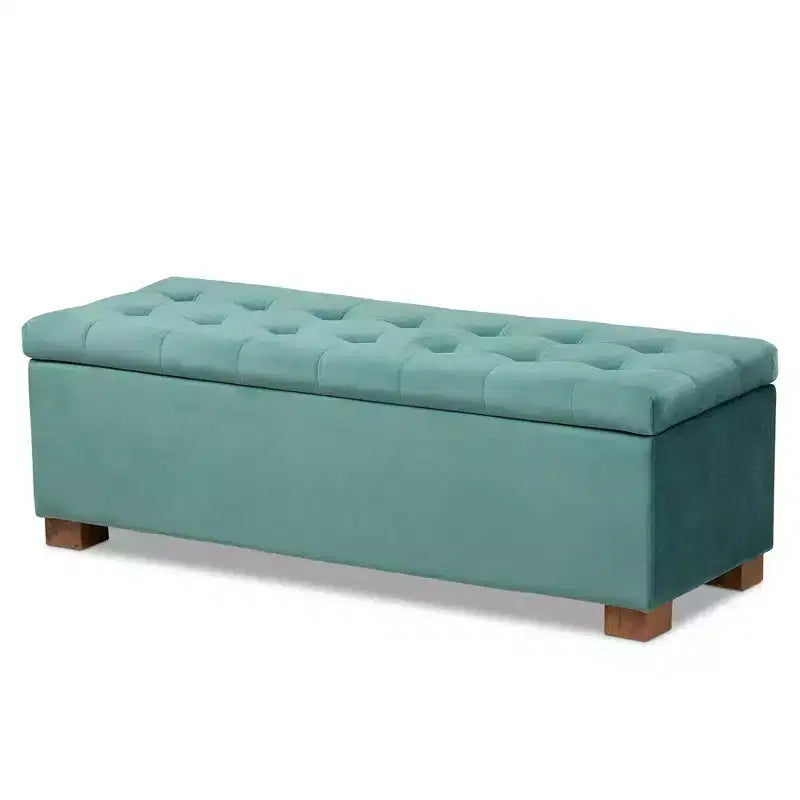 Roanoke Velvet Upholstered Grid Tufted Storage Ottoman Bench - Baxton Studio