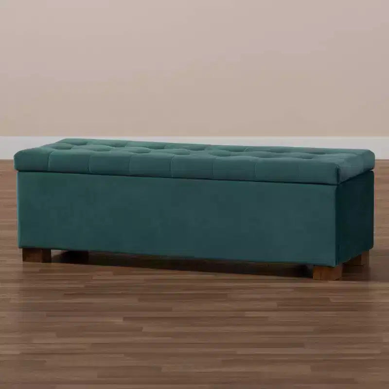 Roanoke Velvet Upholstered Grid Tufted Storage Ottoman Bench - Baxton Studio
