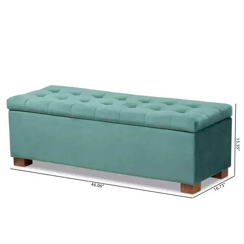 Roanoke Velvet Upholstered Grid Tufted Storage Ottoman Bench - Baxton Studio