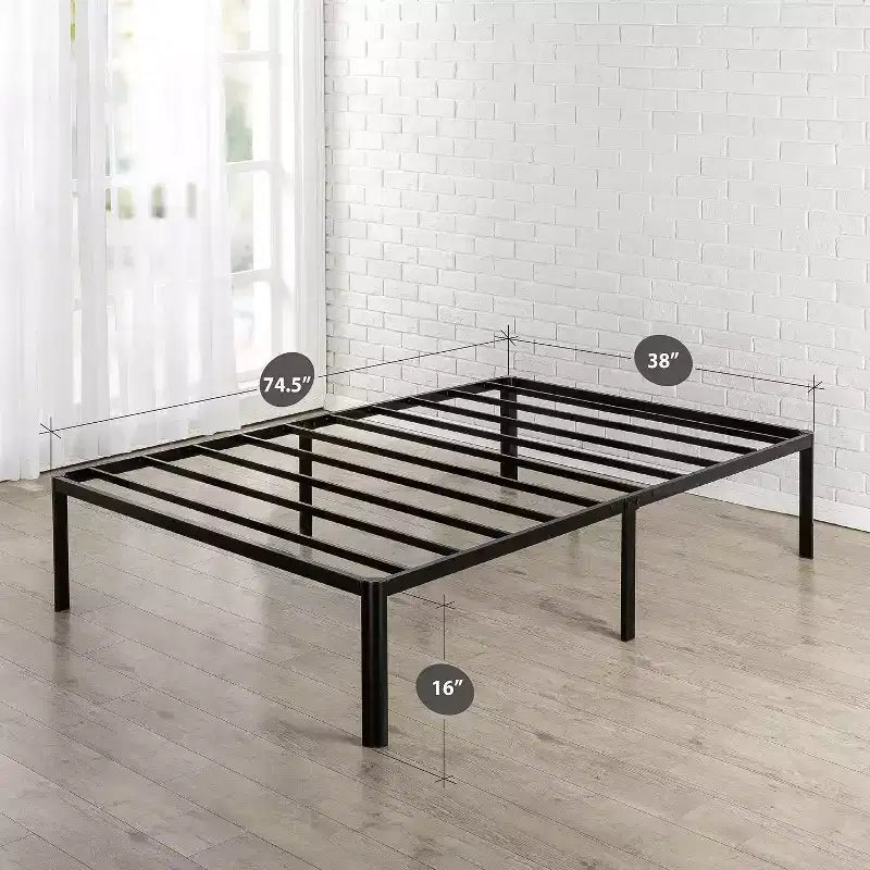 16 Van Metal Platform Bed Frame with Steel Slat Support Black - Zinus