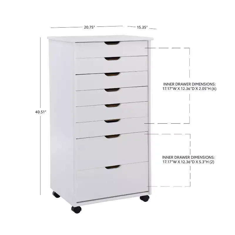 Cary 8 Drawer Rolling Storage Cart - Linon