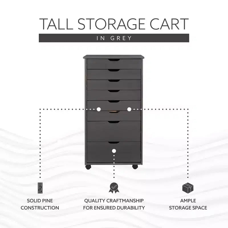 Cary 8 Drawer Rolling Storage Cart - Linon