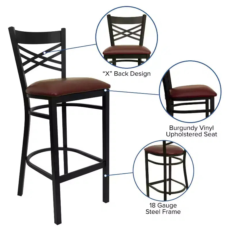 Flash Furniture Black ''X'' Back Metal Restaurant Barstool