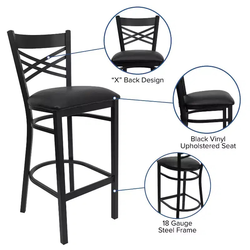 Flash Furniture Black ''X'' Back Metal Restaurant Barstool