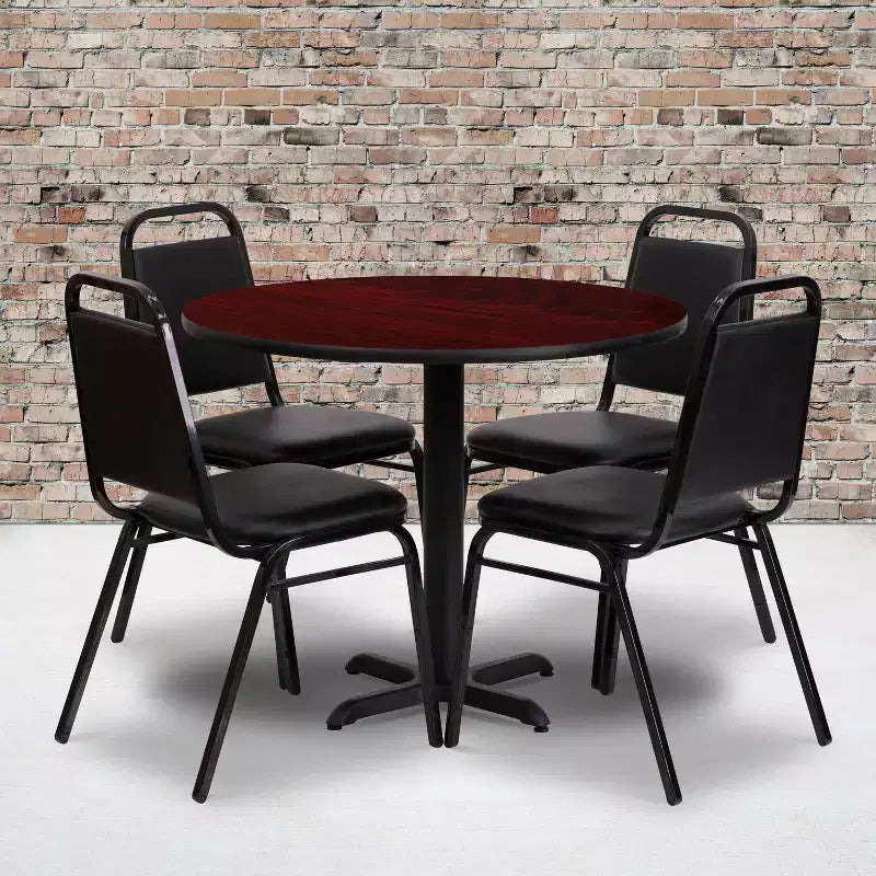 Flash Furniture 36'' Round Laminate Table Set with X-Base and 4 Trapezoidal Back Banquet Chairs