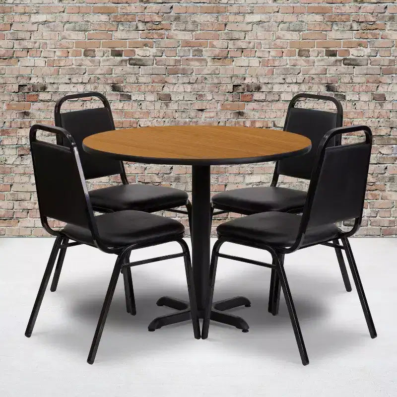 Flash Furniture 36'' Round Laminate Table Set with X-Base and 4 Trapezoidal Back Banquet Chairs