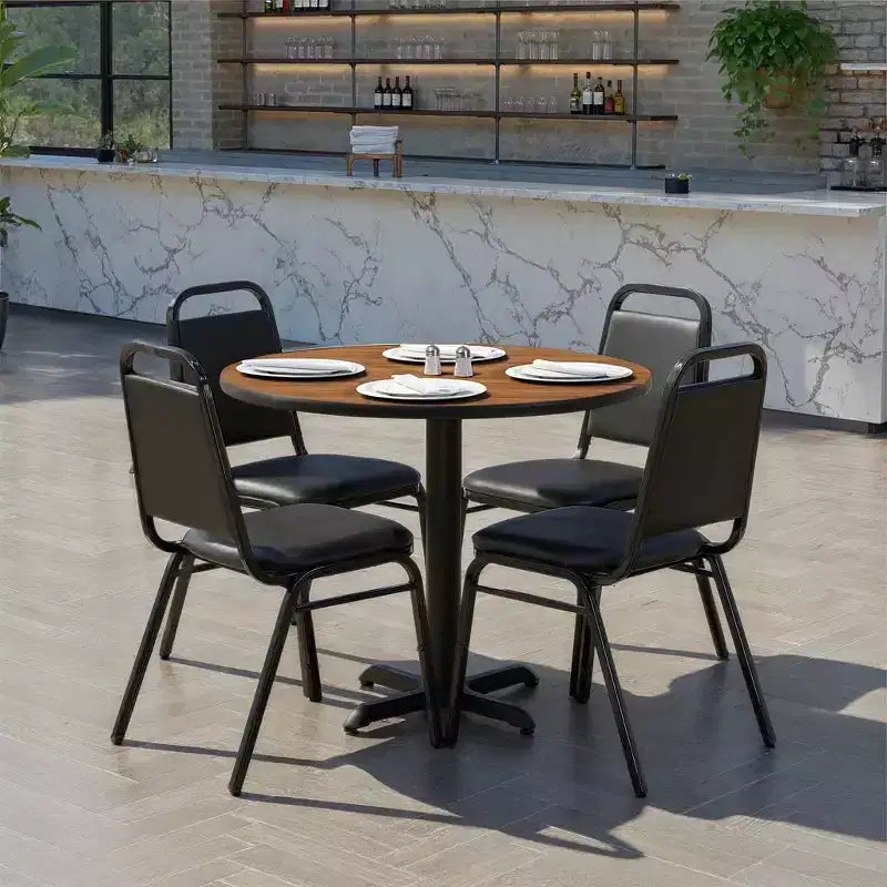 Flash Furniture 36'' Round Laminate Table Set with X-Base and 4 Trapezoidal Back Banquet Chairs