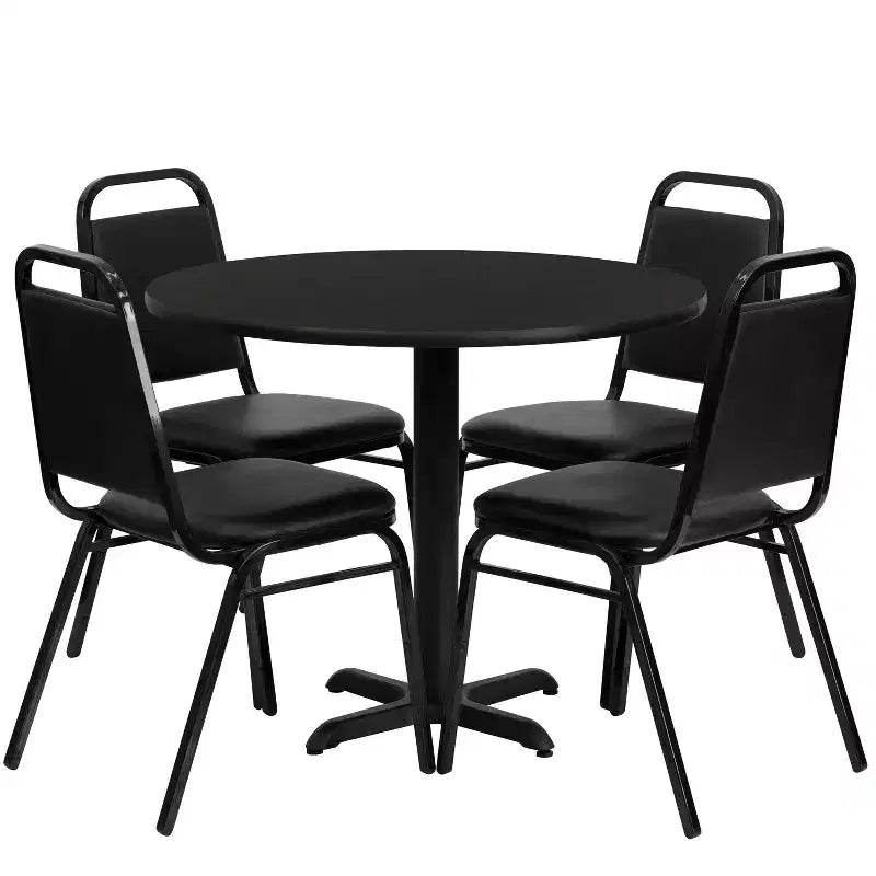 Flash Furniture 36'' Round Laminate Table Set with X-Base and 4 Trapezoidal Back Banquet Chairs