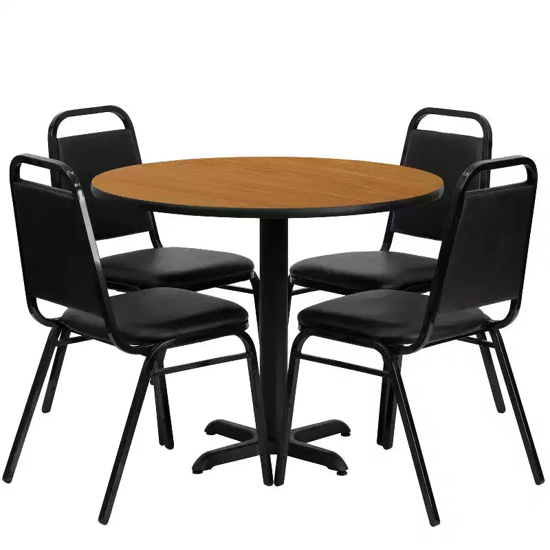Flash Furniture 36'' Round Laminate Table Set with X-Base and 4 Trapezoidal Back Banquet Chairs