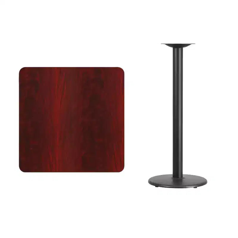 Flash Furniture 30'' Square Laminate Table Top with 18'' Round Bar Height Table Base