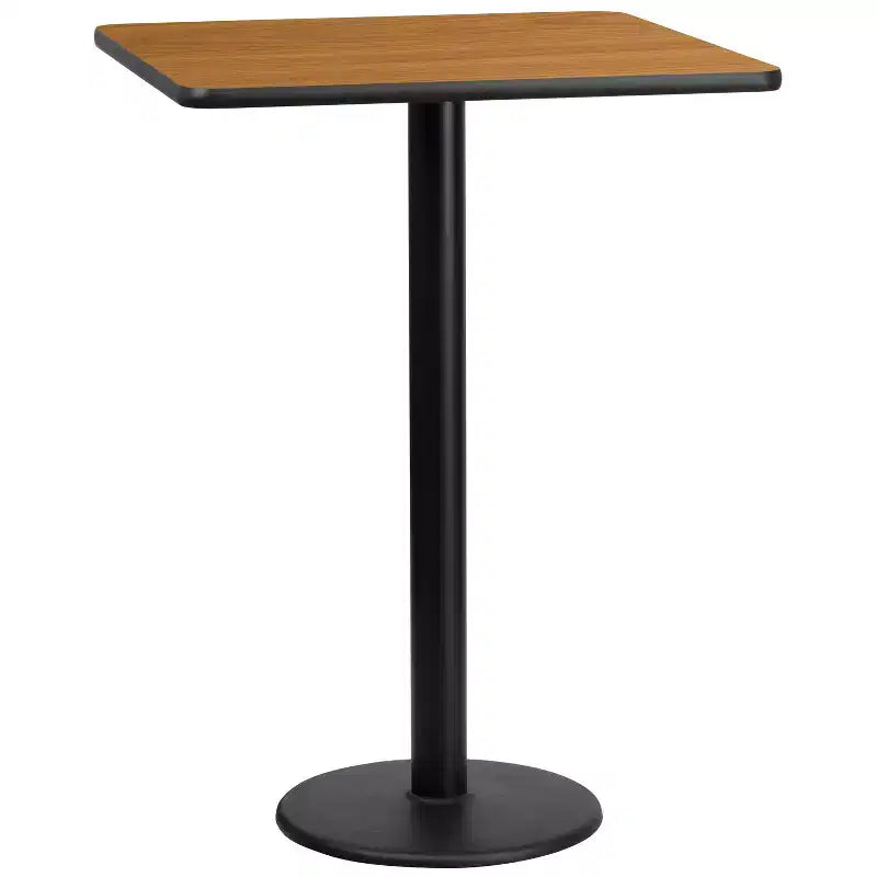 Flash Furniture 30'' Square Laminate Table Top with 18'' Round Bar Height Table Base