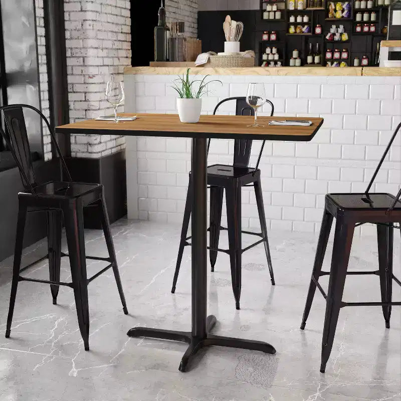 Plateau de table rectangulaire en stratifié 30" x 42" Flash Furniture avec pied de table hauteur bar 23,5" x 29,5"