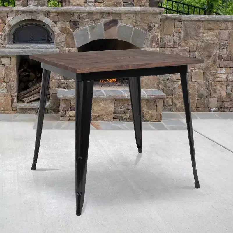 Flash Furniture 31.5 Square Metal Indoor Table with Rustic Wood Top