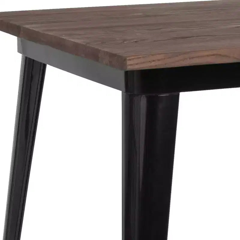 Flash Furniture 31.5 Square Metal Indoor Table with Rustic Wood Top