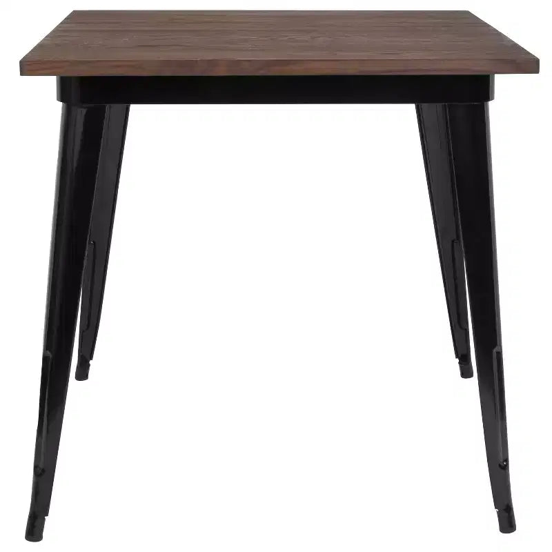 Flash Furniture 31.5 Square Metal Indoor Table with Rustic Wood Top
