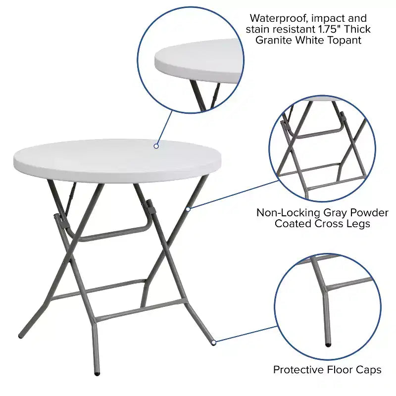 Table pliante ronde en plastique blanc granit de 2,63 pieds de Flash Furniture