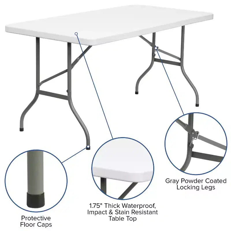 Table pliante en plastique blanc granit de 5 pieds Flash Furniture