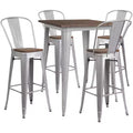 Flash Furniture 31.5 Square Metal Bar Table Set with Wood Top and 4 Stools