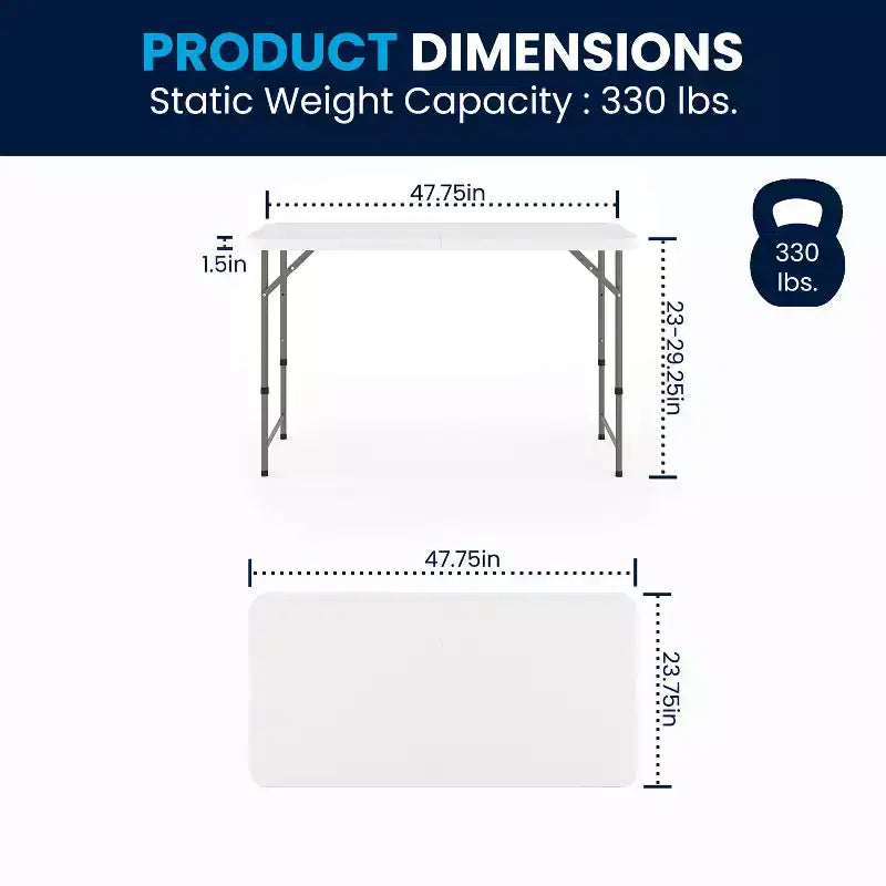 Flash Furniture Elon 4-Foot Height Adjustable Bi-Fold Granite White Plastic Folding Table