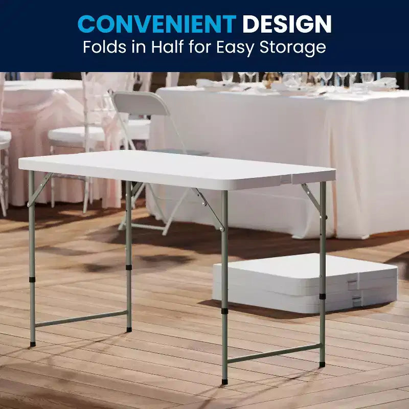 Flash Furniture Elon 4-Foot Height Adjustable Bi-Fold Granite White Plastic Folding Table
