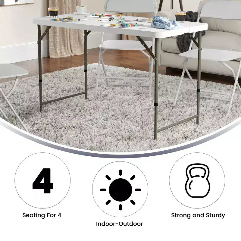 Flash Furniture Elon 4-Foot Height Adjustable Bi-Fold Granite White Plastic Folding Table