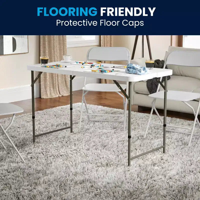 Flash Furniture Elon 4-Foot Height Adjustable Bi-Fold Granite White Plastic Folding Table