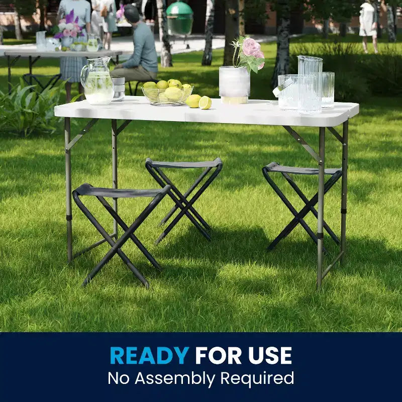 Flash Furniture Elon 4-Foot Height Adjustable Bi-Fold Granite White Plastic Folding Table