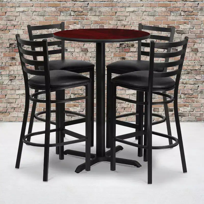 Flash Furniture 30'' Round Laminate Table Set with X-Base and 4 Ladder Back Metal Barstools