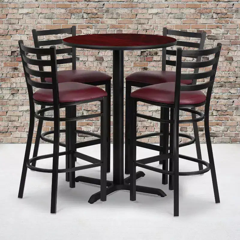 Flash Furniture 30'' Round Laminate Table Set with X-Base and 4 Ladder Back Metal Barstools
